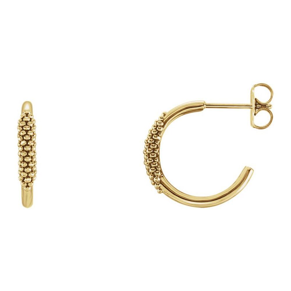 2.6mm x 15mm (9/16 Inch) 14k Yellow Gold Small Beaded J-Hoop Earrings